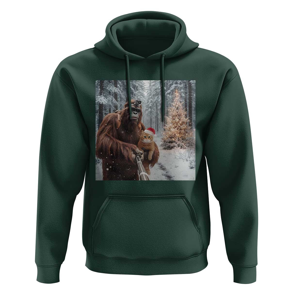 Funny Bigfoot With Cat Selfie Christmas Hoodie - Wonder Print Shop