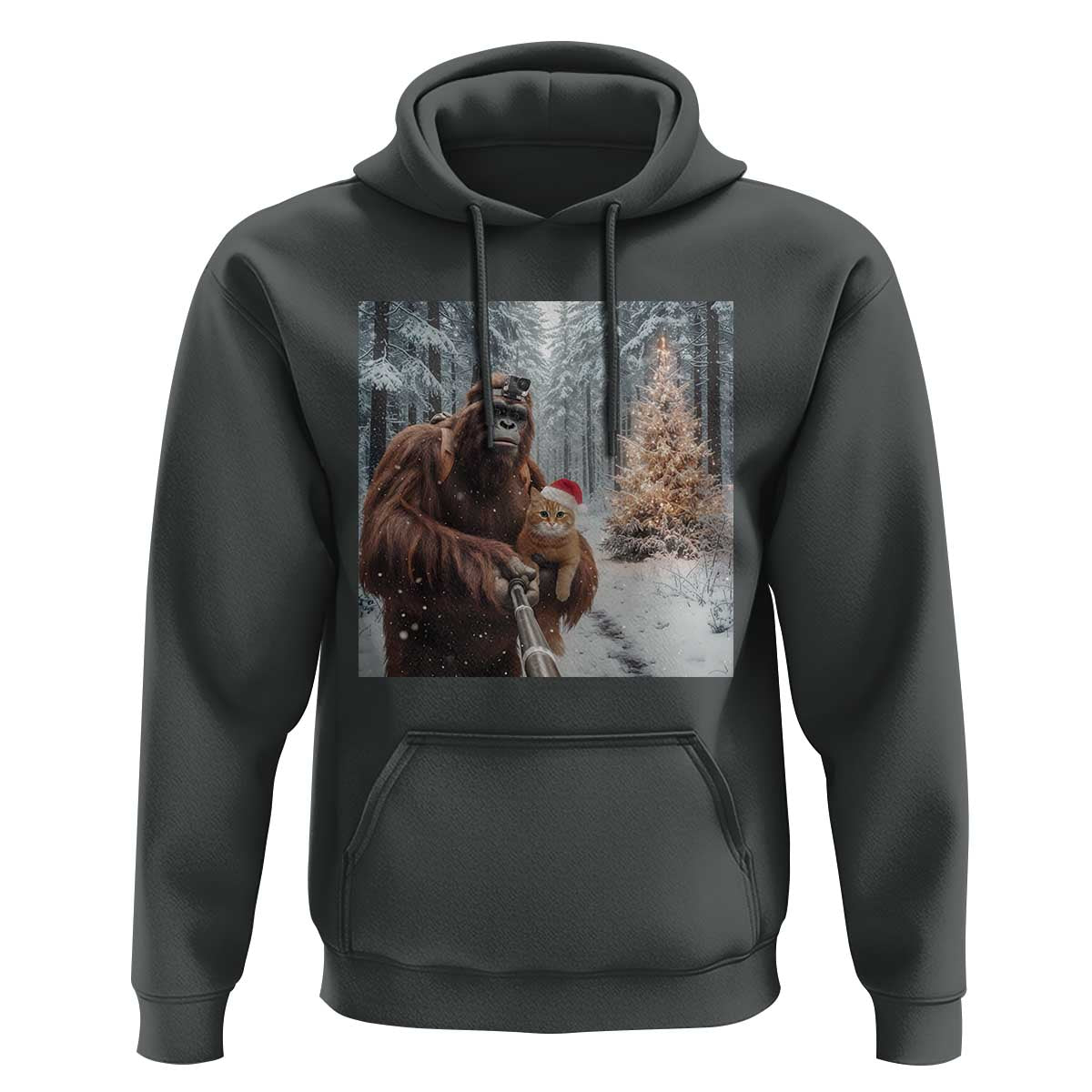 Funny Bigfoot With Cat Selfie Christmas Hoodie - Wonder Print Shop