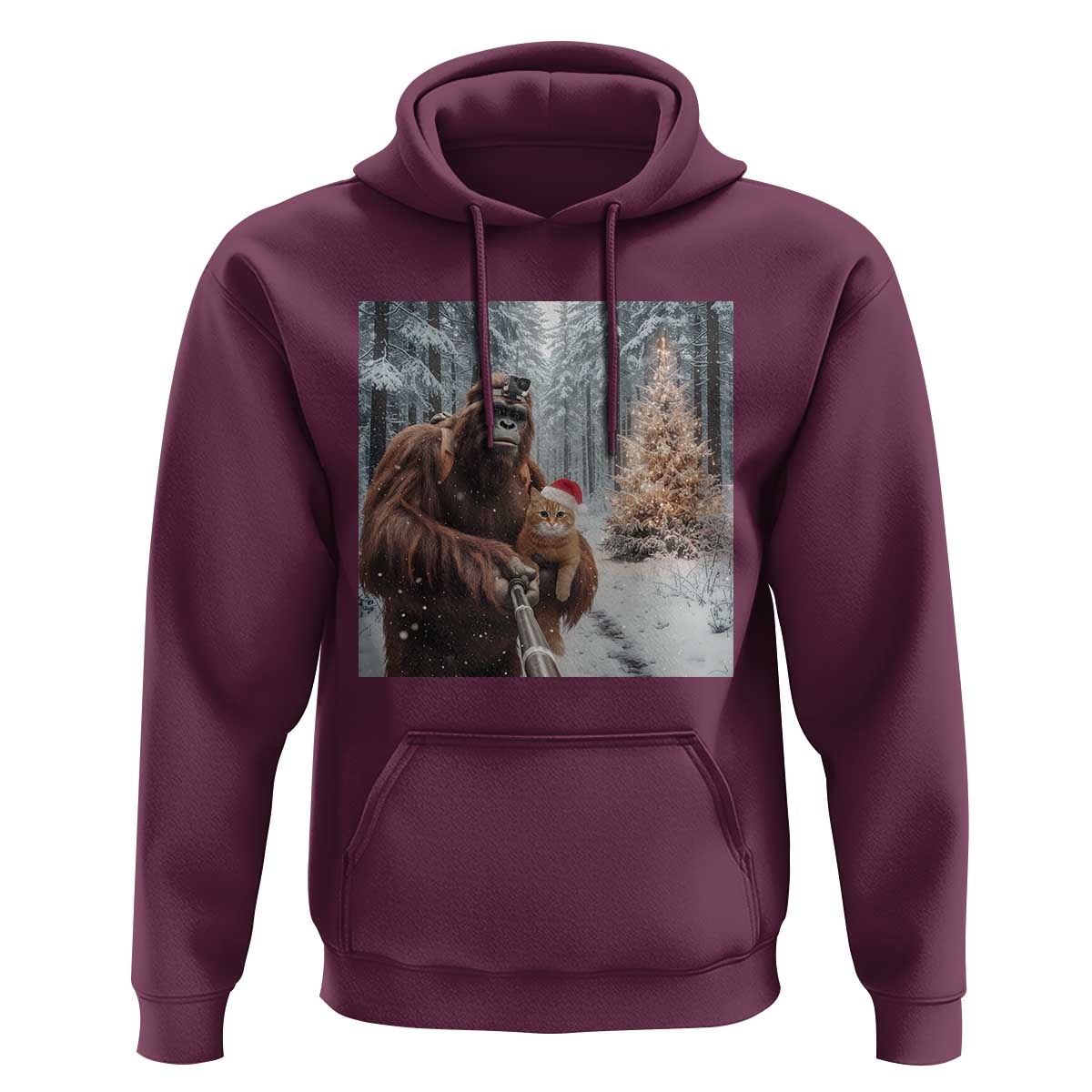 Funny Bigfoot With Cat Selfie Christmas Hoodie - Wonder Print Shop