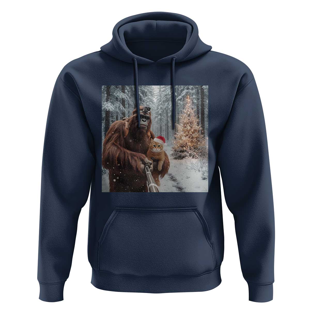 Funny Bigfoot With Cat Selfie Christmas Hoodie - Wonder Print Shop