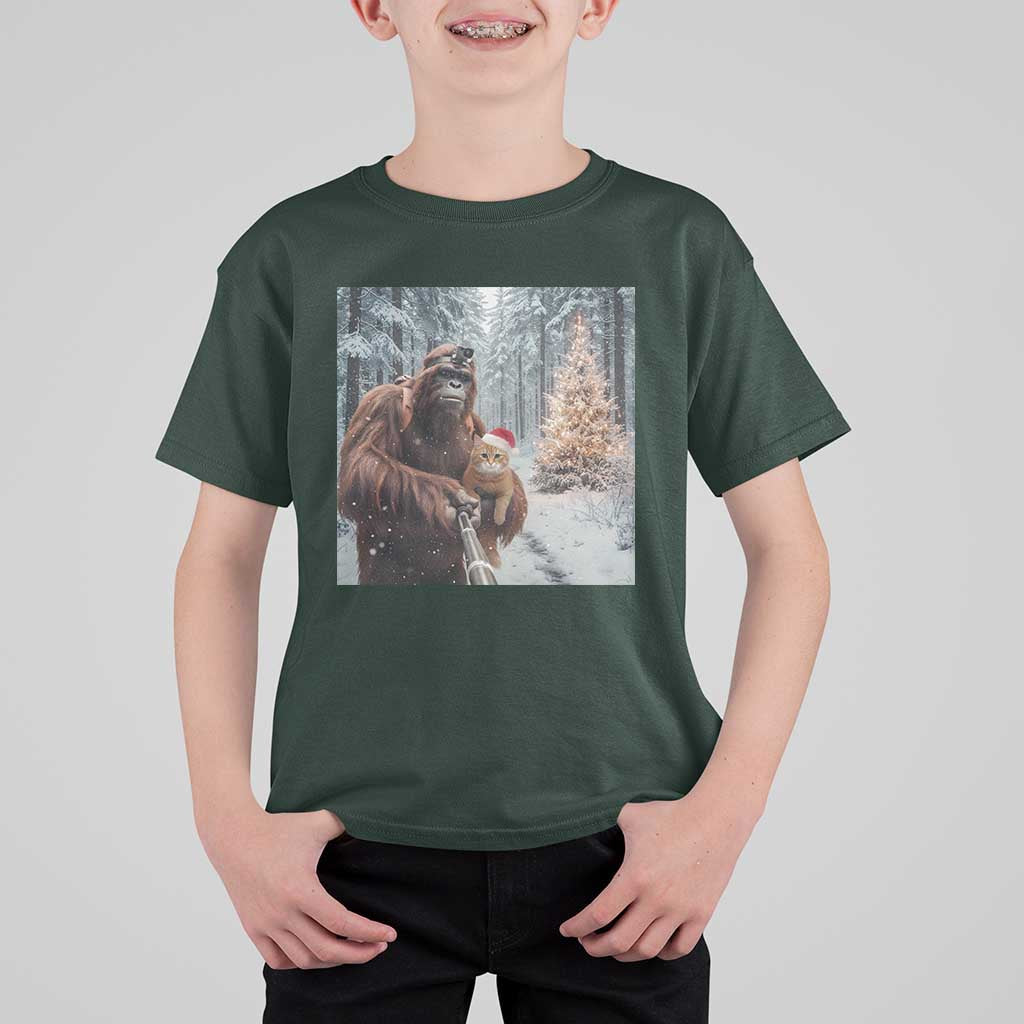 Funny Bigfoot With Cat Selfie Christmas T Shirt For Kid - Wonder Print Shop