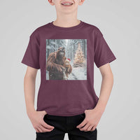 Funny Bigfoot With Cat Selfie Christmas T Shirt For Kid - Wonder Print Shop
