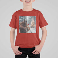 Funny Bigfoot With Cat Selfie Christmas T Shirt For Kid - Wonder Print Shop
