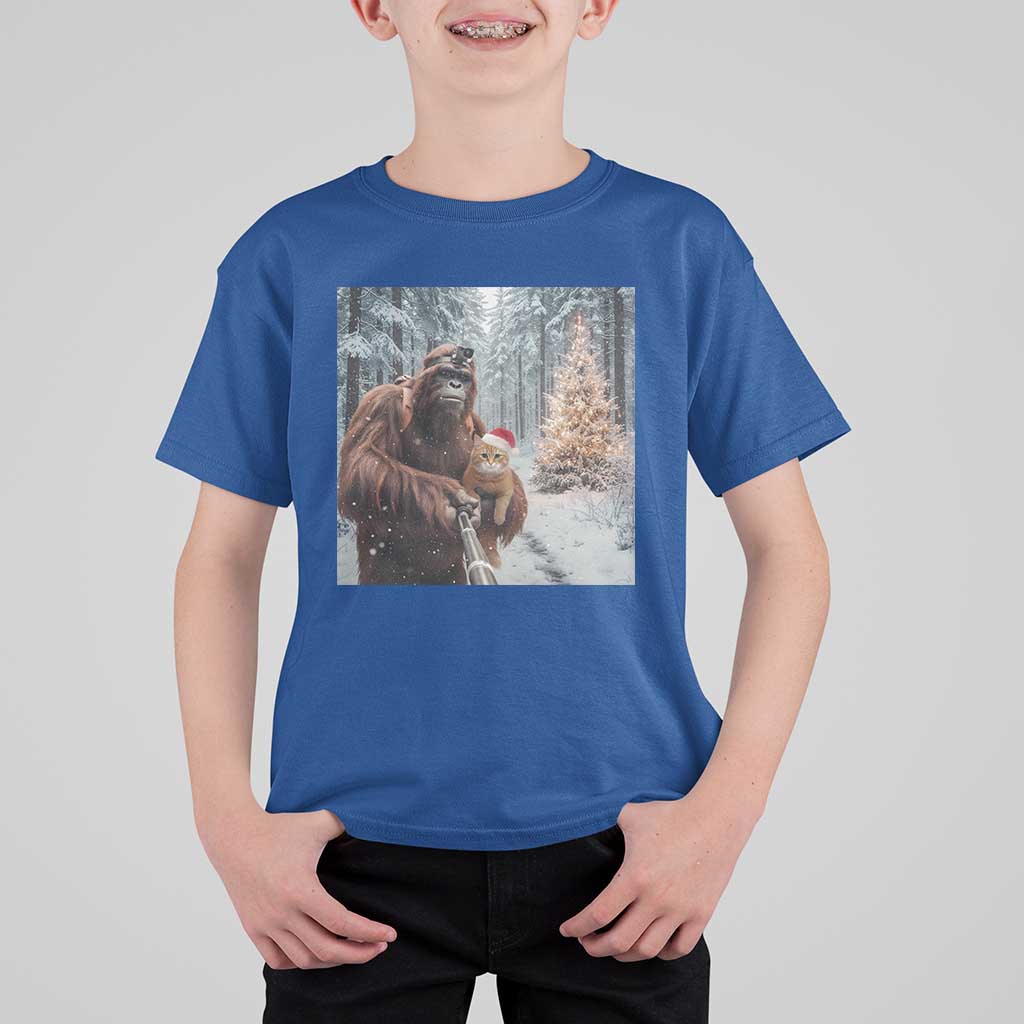 Funny Bigfoot With Cat Selfie Christmas T Shirt For Kid - Wonder Print Shop