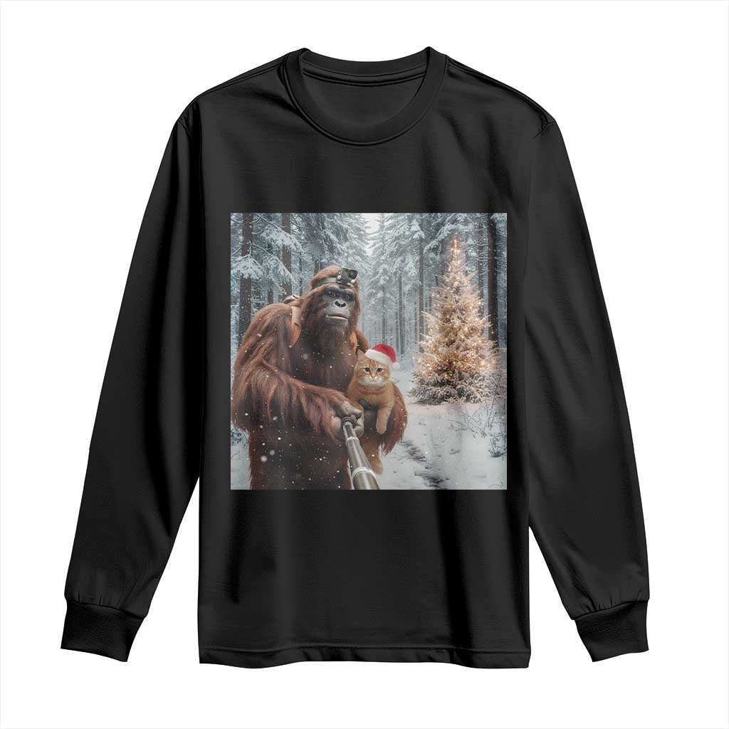 Funny Bigfoot With Cat Selfie Christmas Long Sleeve Shirt - Wonder Print Shop