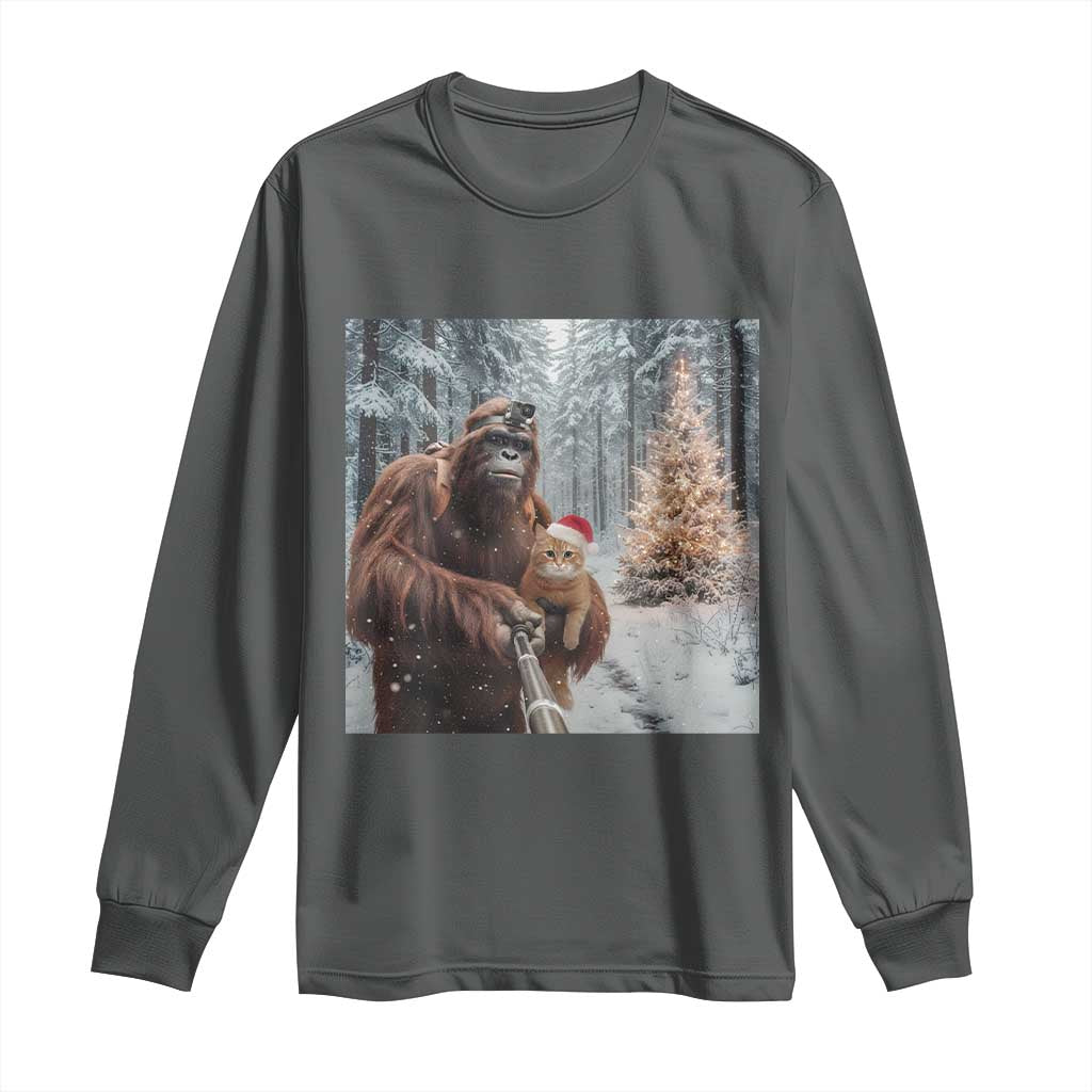 Funny Bigfoot With Cat Selfie Christmas Long Sleeve Shirt - Wonder Print Shop