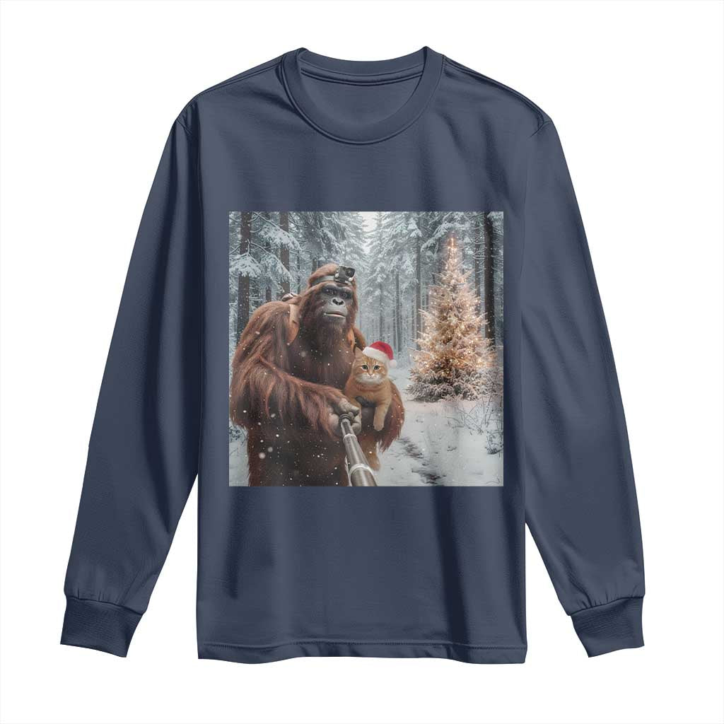Funny Bigfoot With Cat Selfie Christmas Long Sleeve Shirt - Wonder Print Shop