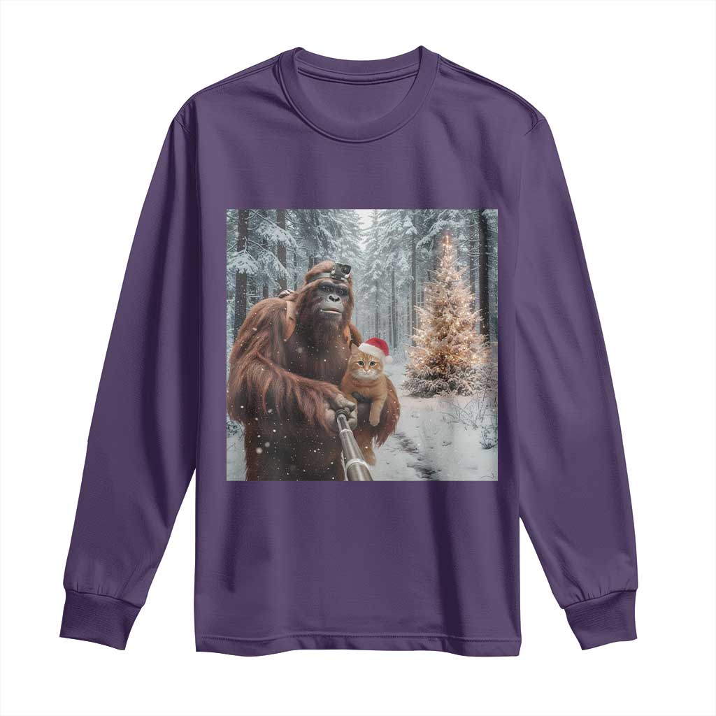 Funny Bigfoot With Cat Selfie Christmas Long Sleeve Shirt - Wonder Print Shop