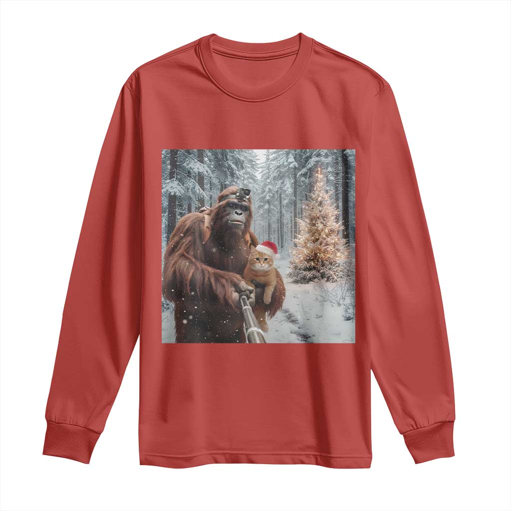 Funny Bigfoot With Cat Selfie Christmas Long Sleeve Shirt - Wonder Print Shop