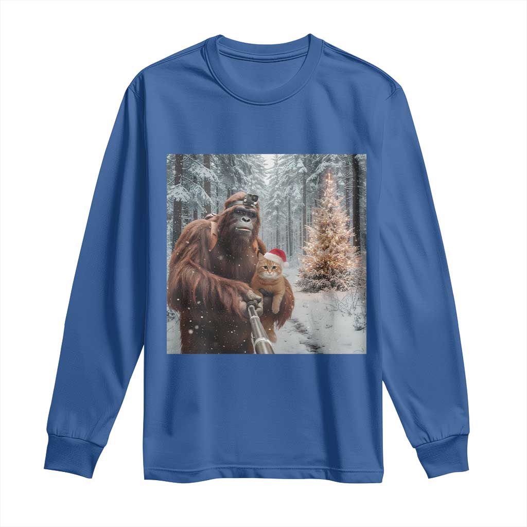 Funny Bigfoot With Cat Selfie Christmas Long Sleeve Shirt - Wonder Print Shop