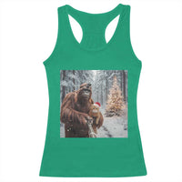 Funny Bigfoot With Cat Selfie Christmas Racerback Tank Top - Wonder Print Shop