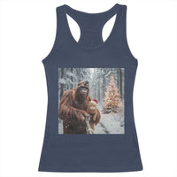 Funny Bigfoot With Cat Selfie Christmas Racerback Tank Top - Wonder Print Shop