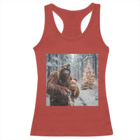 Funny Bigfoot With Cat Selfie Christmas Racerback Tank Top - Wonder Print Shop