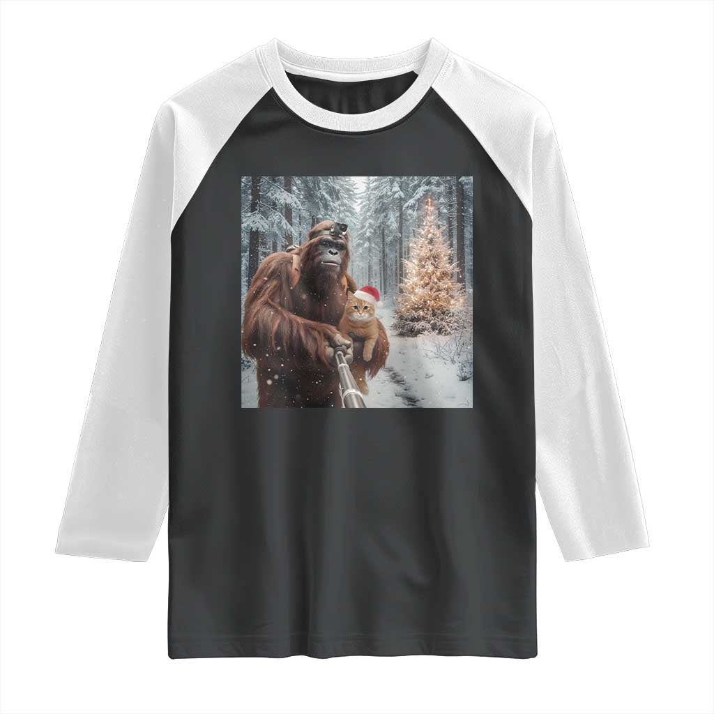 Funny Bigfoot With Cat Selfie Christmas Raglan Shirt - Wonder Print Shop
