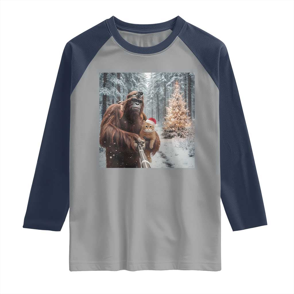 Funny Bigfoot With Cat Selfie Christmas Raglan Shirt - Wonder Print Shop
