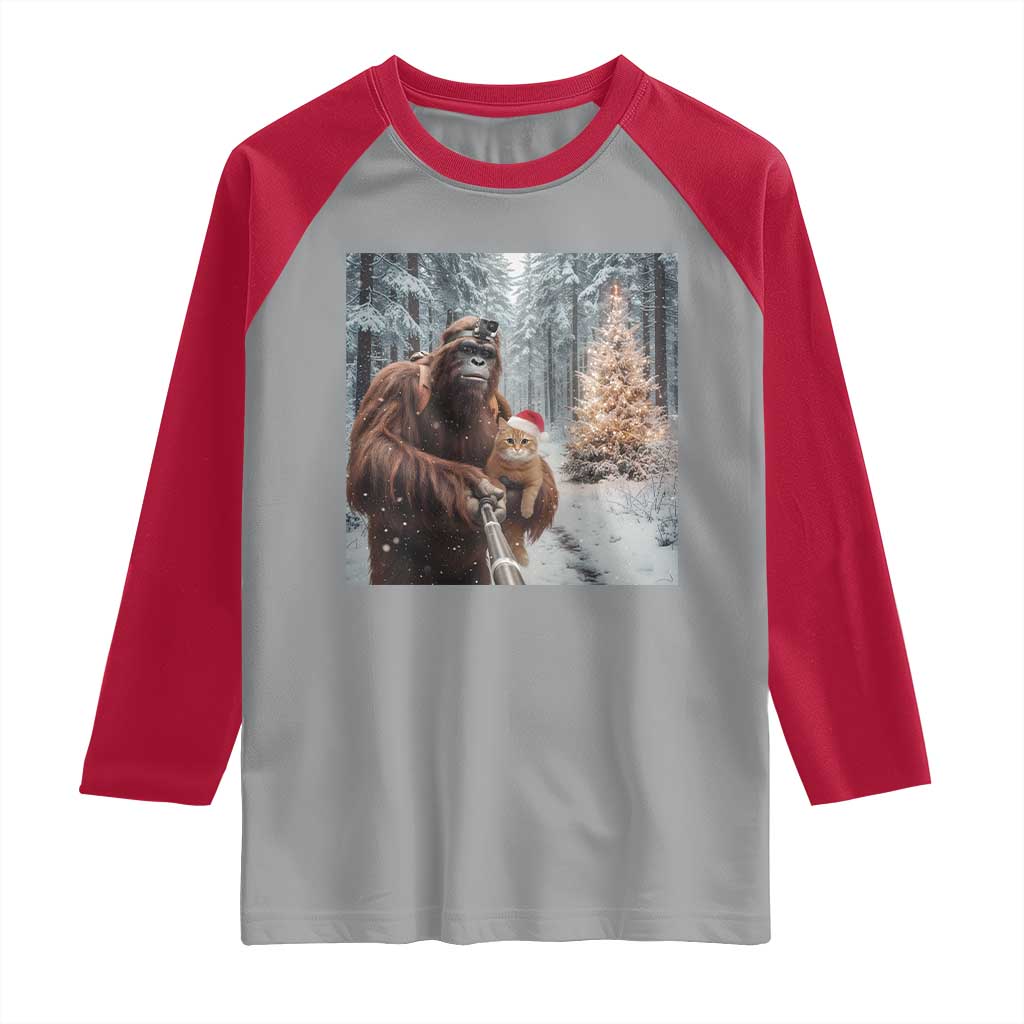 Funny Bigfoot With Cat Selfie Christmas Raglan Shirt - Wonder Print Shop