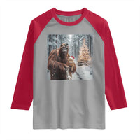 Funny Bigfoot With Cat Selfie Christmas Raglan Shirt - Wonder Print Shop