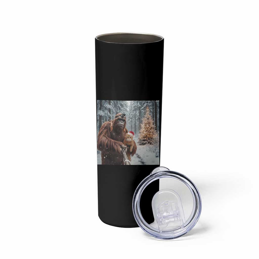 Funny Bigfoot With Cat Selfie Christmas Skinny Tumbler - Wonder Print Shop