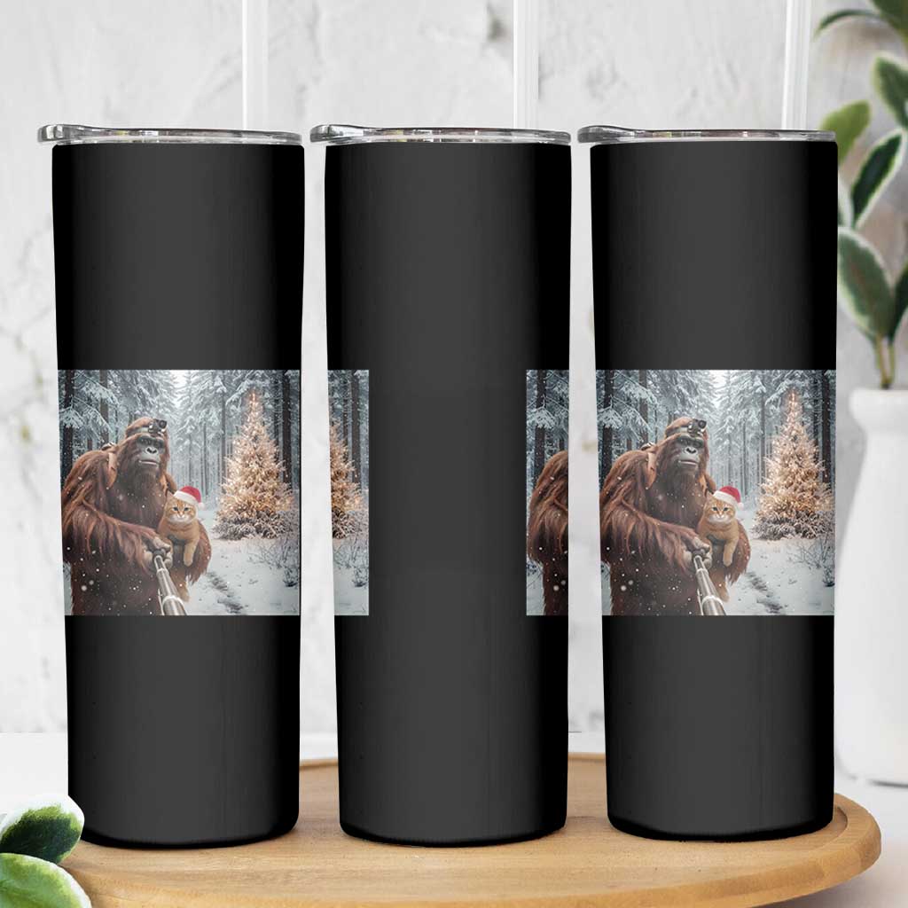 Funny Bigfoot With Cat Selfie Christmas Skinny Tumbler - Wonder Print Shop