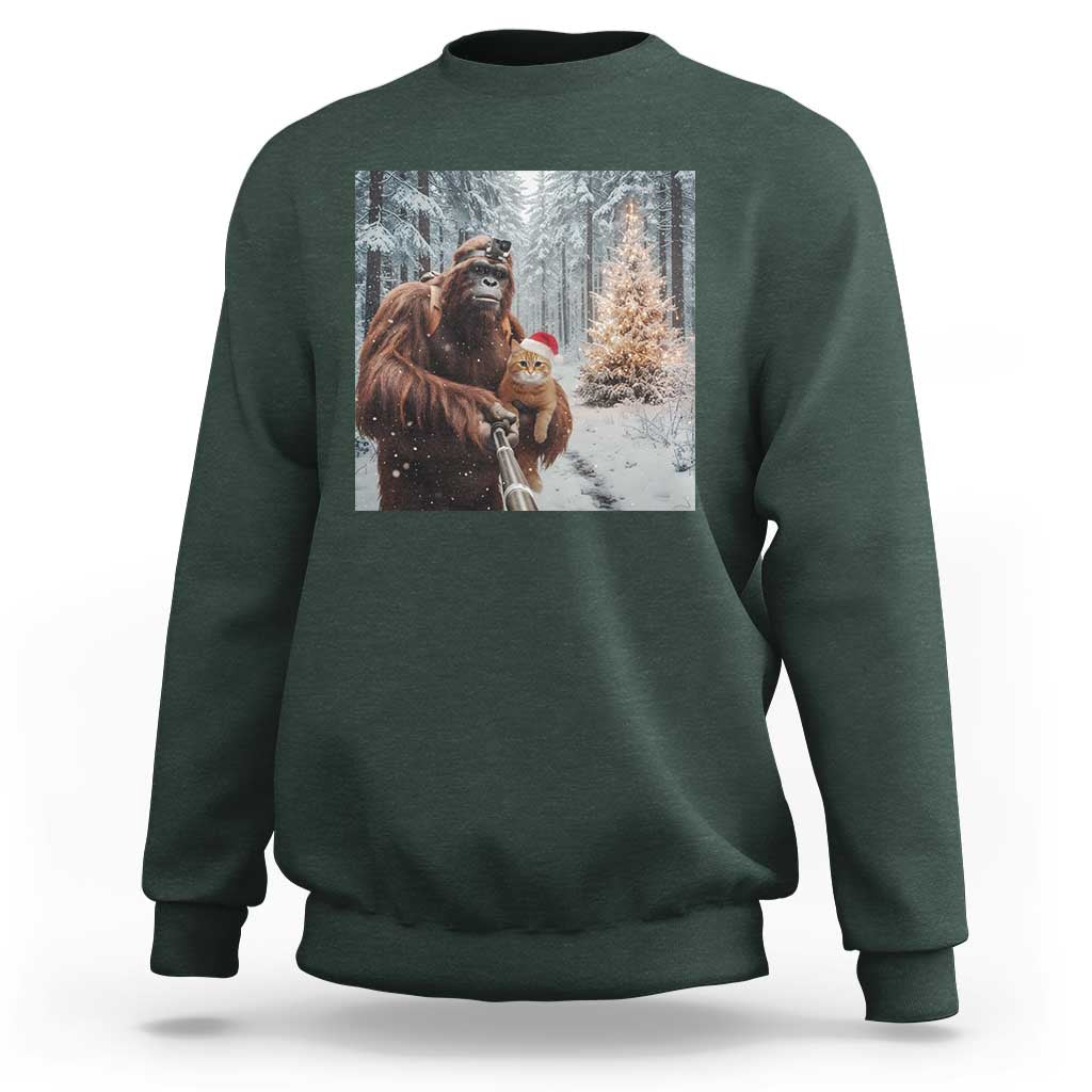 Funny Bigfoot With Cat Selfie Christmas Sweatshirt - Wonder Print Shop