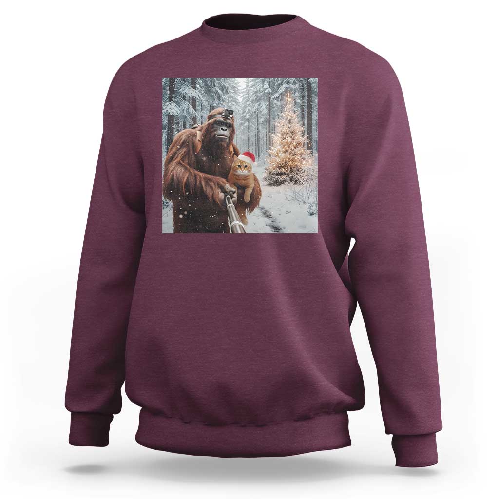 Funny Bigfoot With Cat Selfie Christmas Sweatshirt - Wonder Print Shop