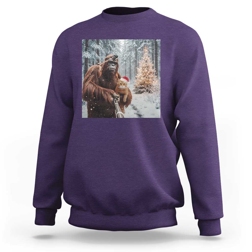 Funny Bigfoot With Cat Selfie Christmas Sweatshirt - Wonder Print Shop