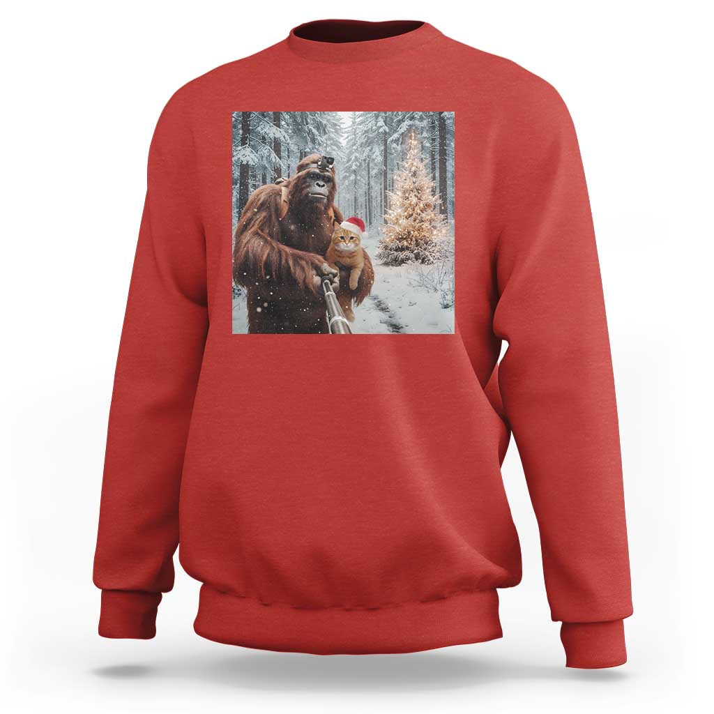 Funny Bigfoot With Cat Selfie Christmas Sweatshirt - Wonder Print Shop