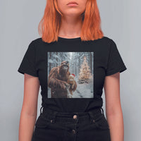 Funny Bigfoot With Cat Selfie Christmas T Shirt For Women - Wonder Print Shop