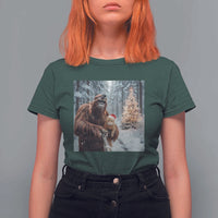 Funny Bigfoot With Cat Selfie Christmas T Shirt For Women - Wonder Print Shop