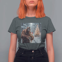 Funny Bigfoot With Cat Selfie Christmas T Shirt For Women - Wonder Print Shop