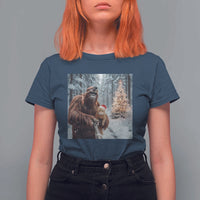 Funny Bigfoot With Cat Selfie Christmas T Shirt For Women - Wonder Print Shop