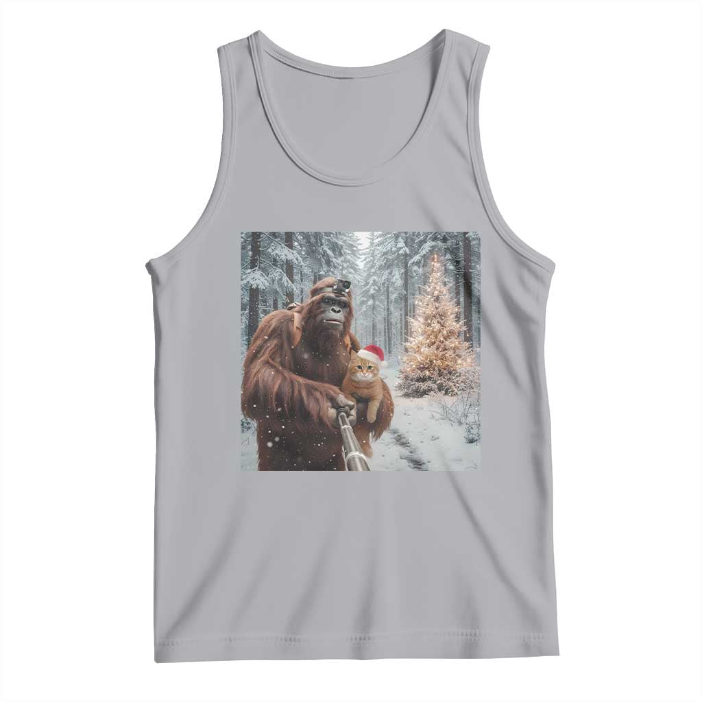 Funny Bigfoot With Cat Selfie Christmas Tank Top - Wonder Print Shop