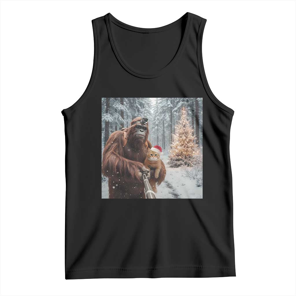 Funny Bigfoot With Cat Selfie Christmas Tank Top - Wonder Print Shop