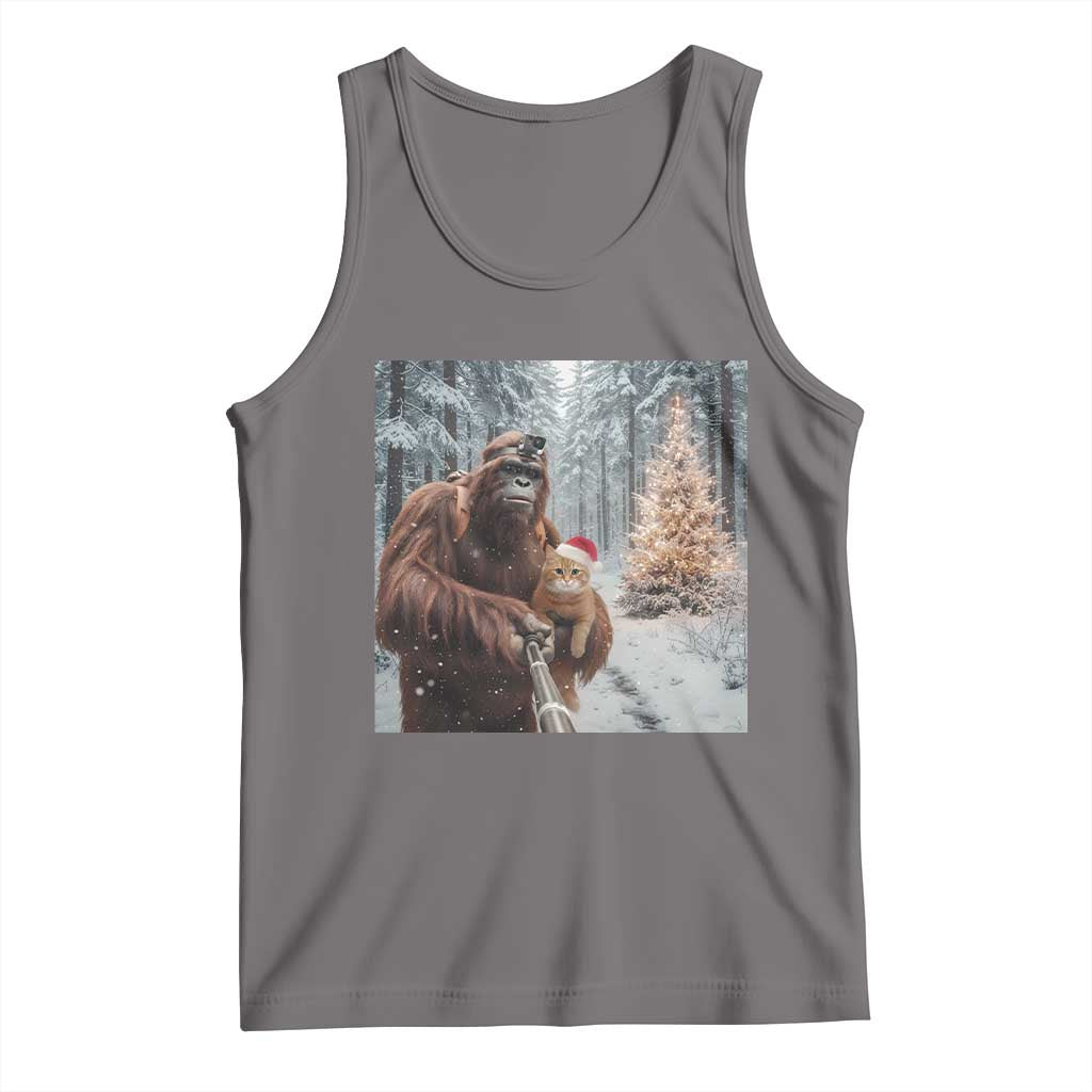 Funny Bigfoot With Cat Selfie Christmas Tank Top - Wonder Print Shop