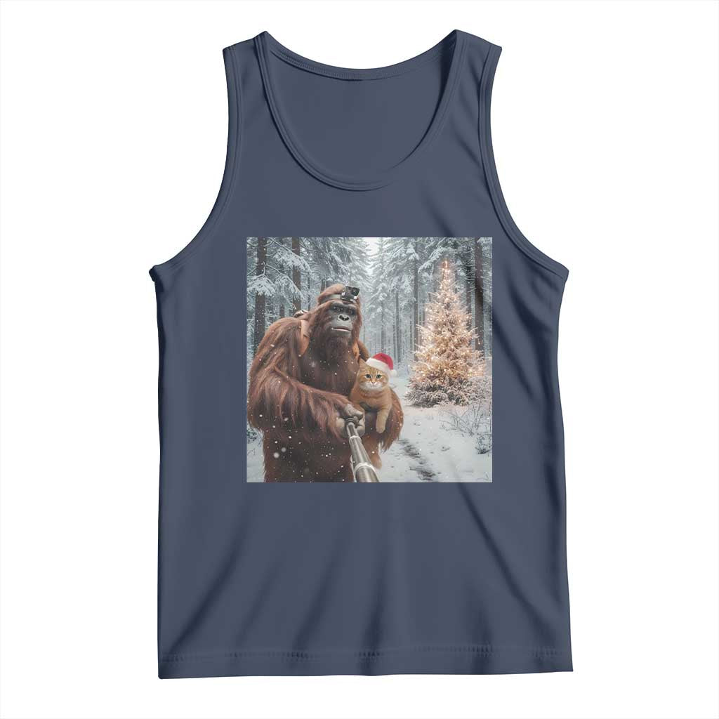 Funny Bigfoot With Cat Selfie Christmas Tank Top - Wonder Print Shop