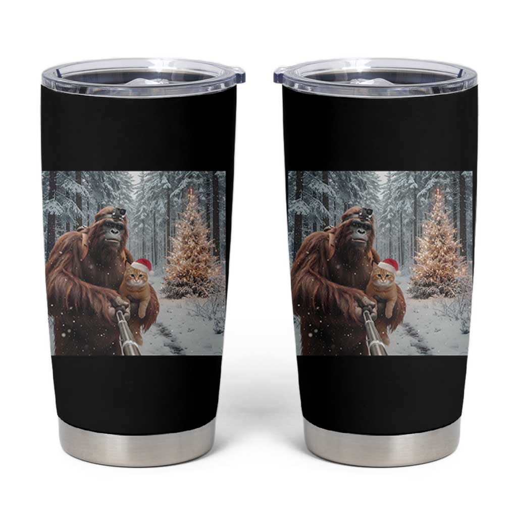 Funny Bigfoot With Cat Selfie Christmas Tumbler Cup - Wonder Print Shop