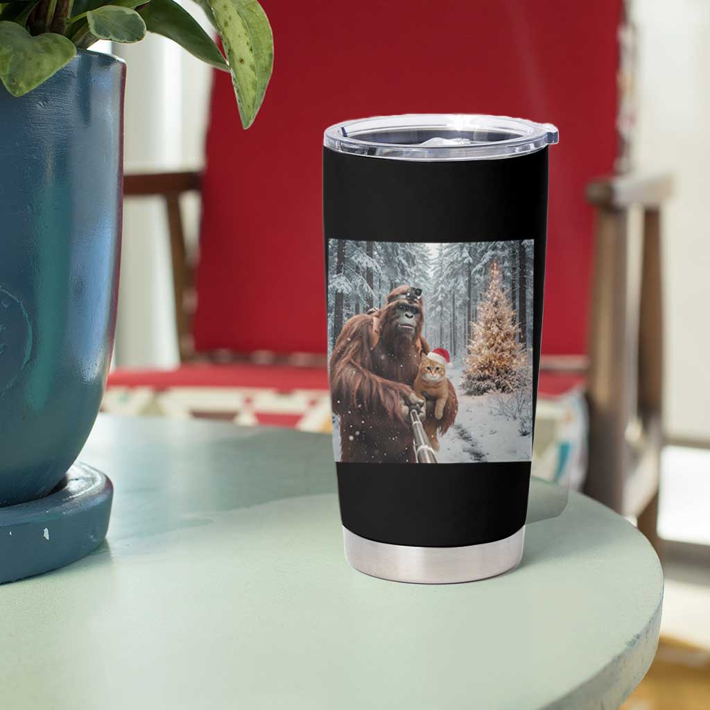 Funny Bigfoot With Cat Selfie Christmas Tumbler Cup - Wonder Print Shop