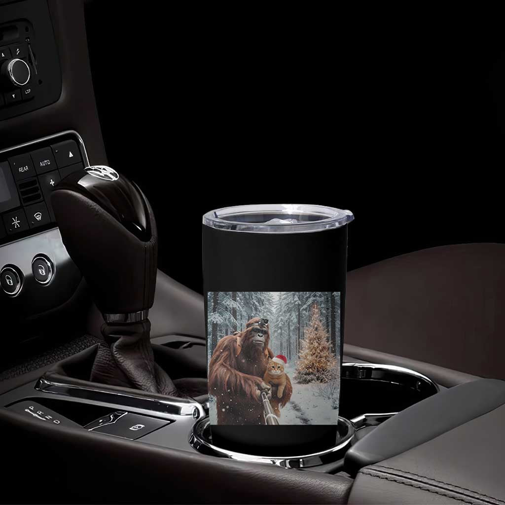 Funny Bigfoot With Cat Selfie Christmas Tumbler Cup - Wonder Print Shop