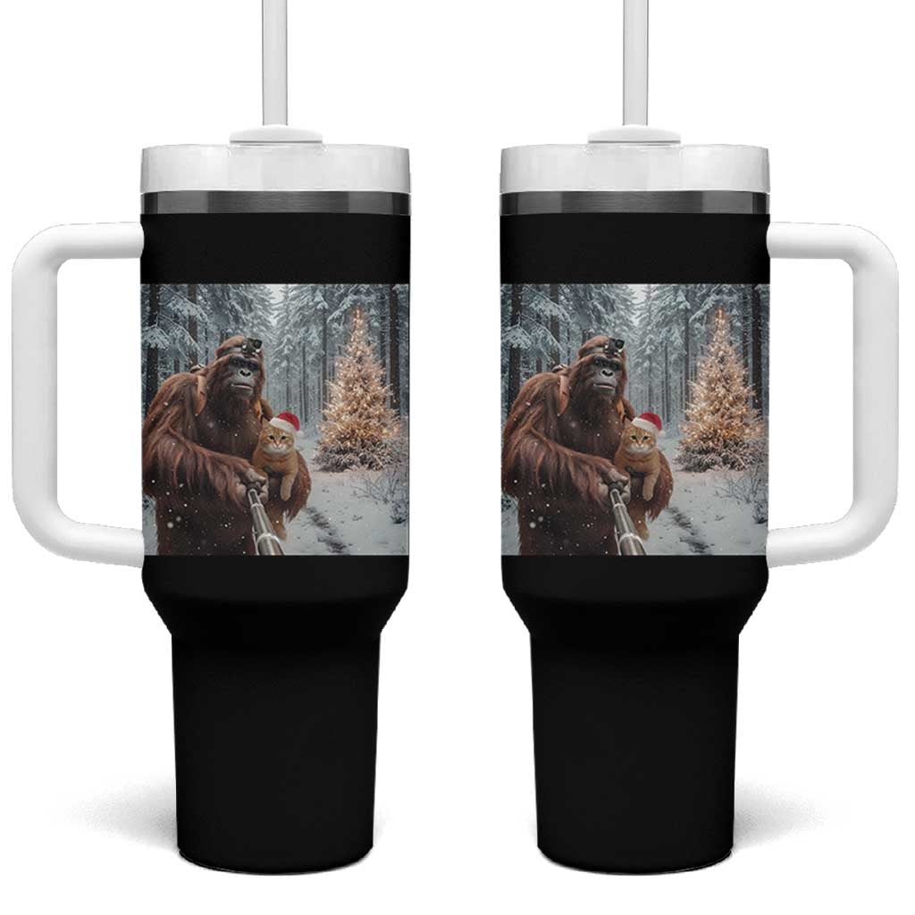 Funny Bigfoot With Cat Selfie Christmas Tumbler With Handle - Wonder Print Shop