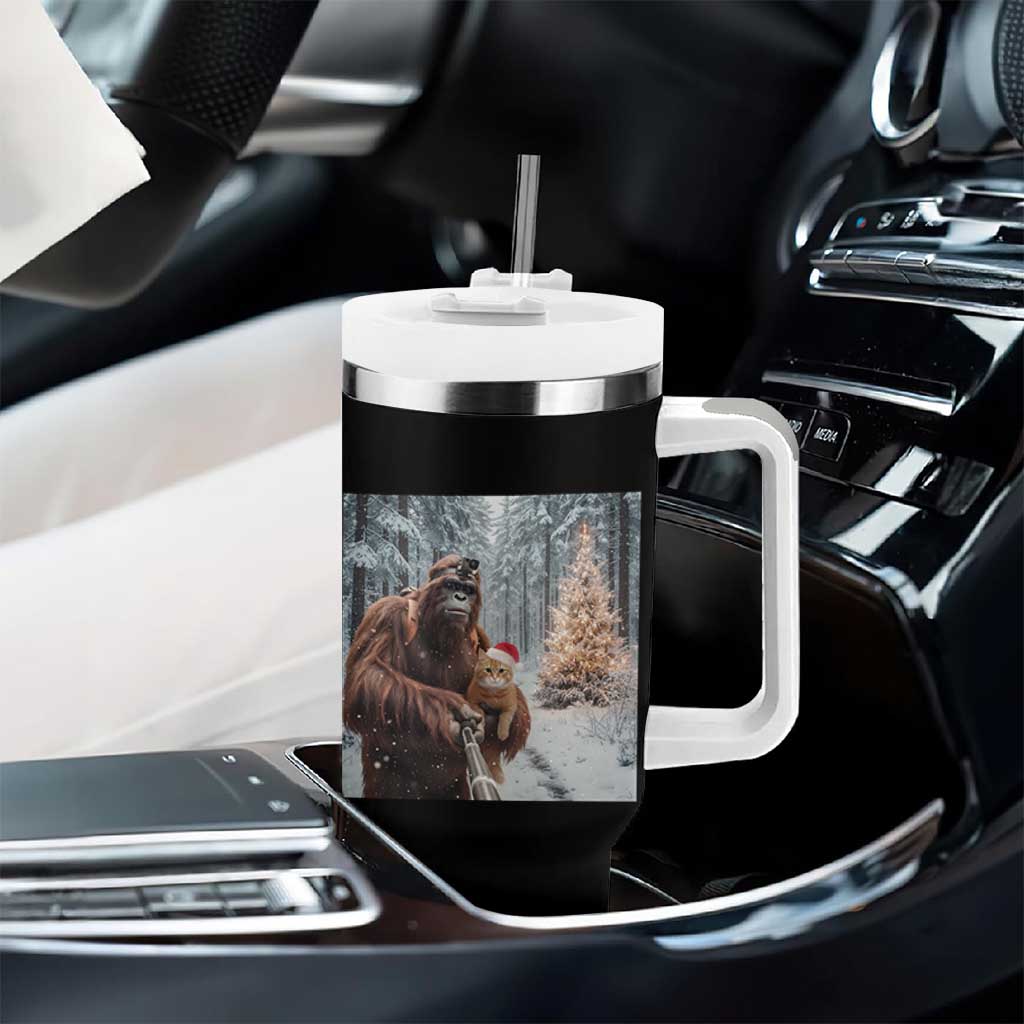 Funny Bigfoot With Cat Selfie Christmas Tumbler With Handle - Wonder Print Shop