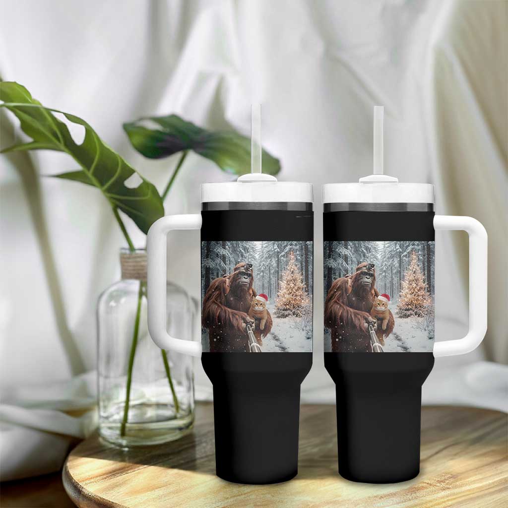 Funny Bigfoot With Cat Selfie Christmas Tumbler With Handle - Wonder Print Shop