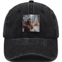Funny Bigfoot With Cat Selfie Christmas Washed Cotton Baseball Cap