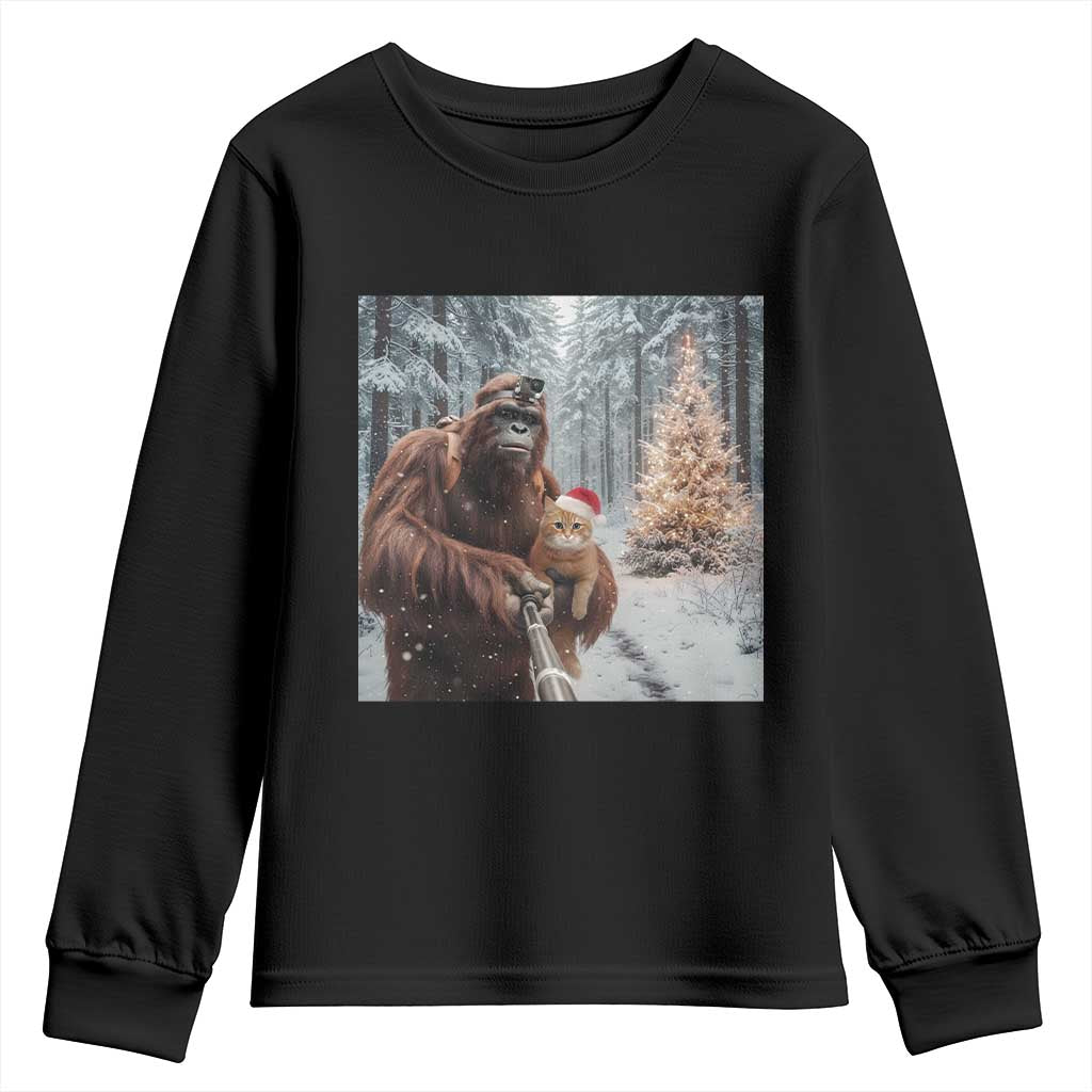 Funny Bigfoot With Cat Selfie Christmas Youth Sweatshirt - Wonder Print Shop