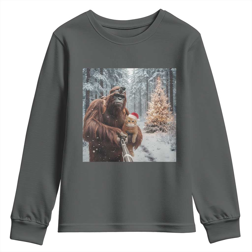 Funny Bigfoot With Cat Selfie Christmas Youth Sweatshirt - Wonder Print Shop
