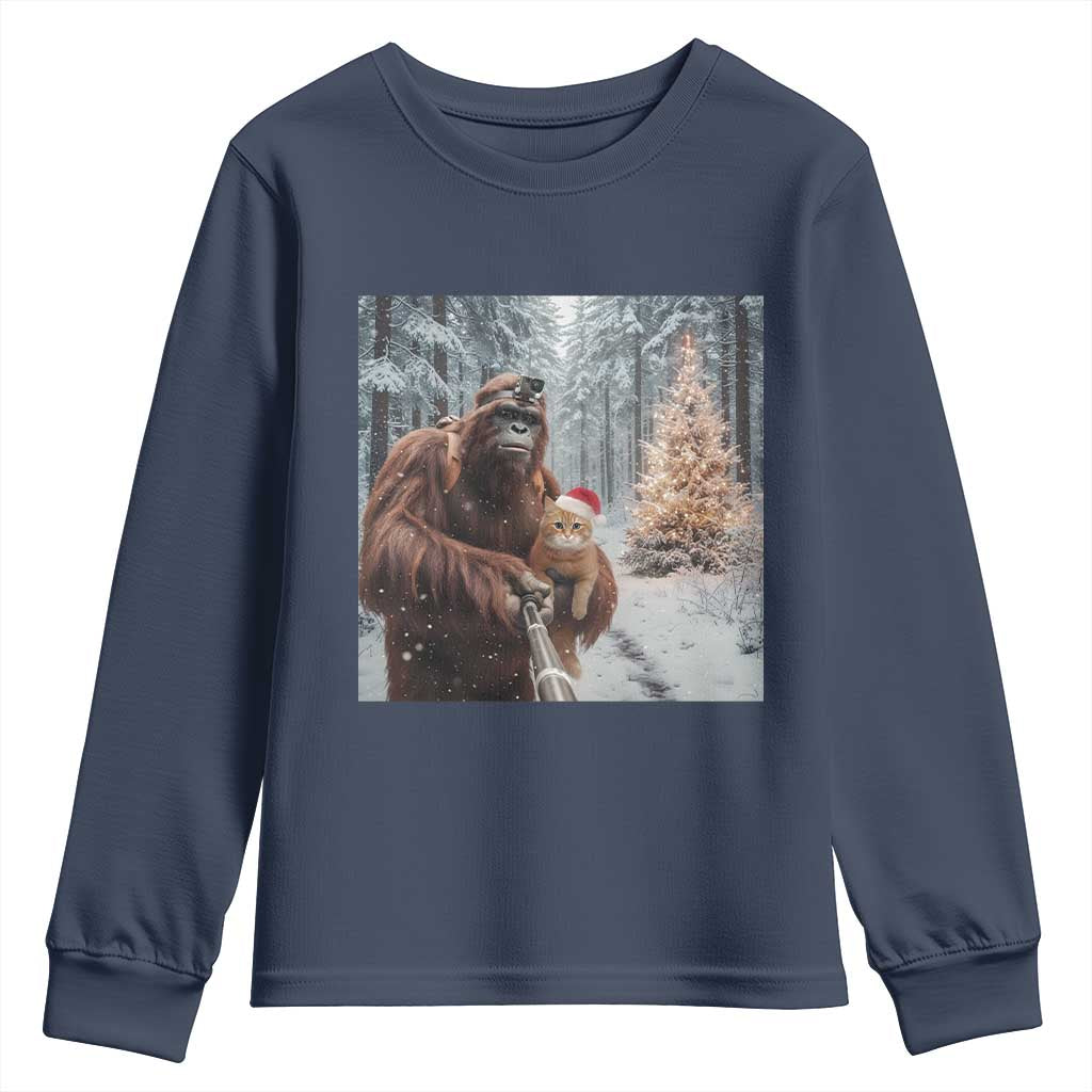 Funny Bigfoot With Cat Selfie Christmas Youth Sweatshirt - Wonder Print Shop