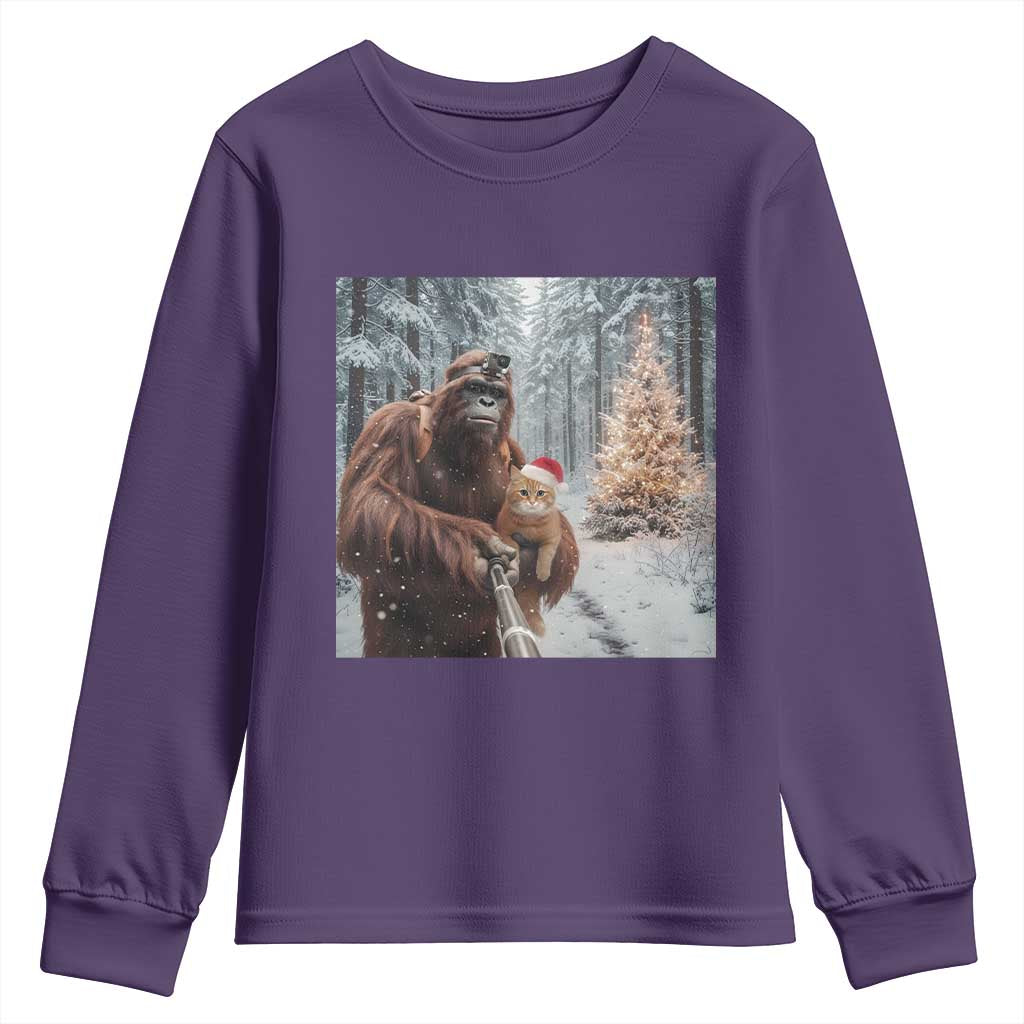 Funny Bigfoot With Cat Selfie Christmas Youth Sweatshirt - Wonder Print Shop