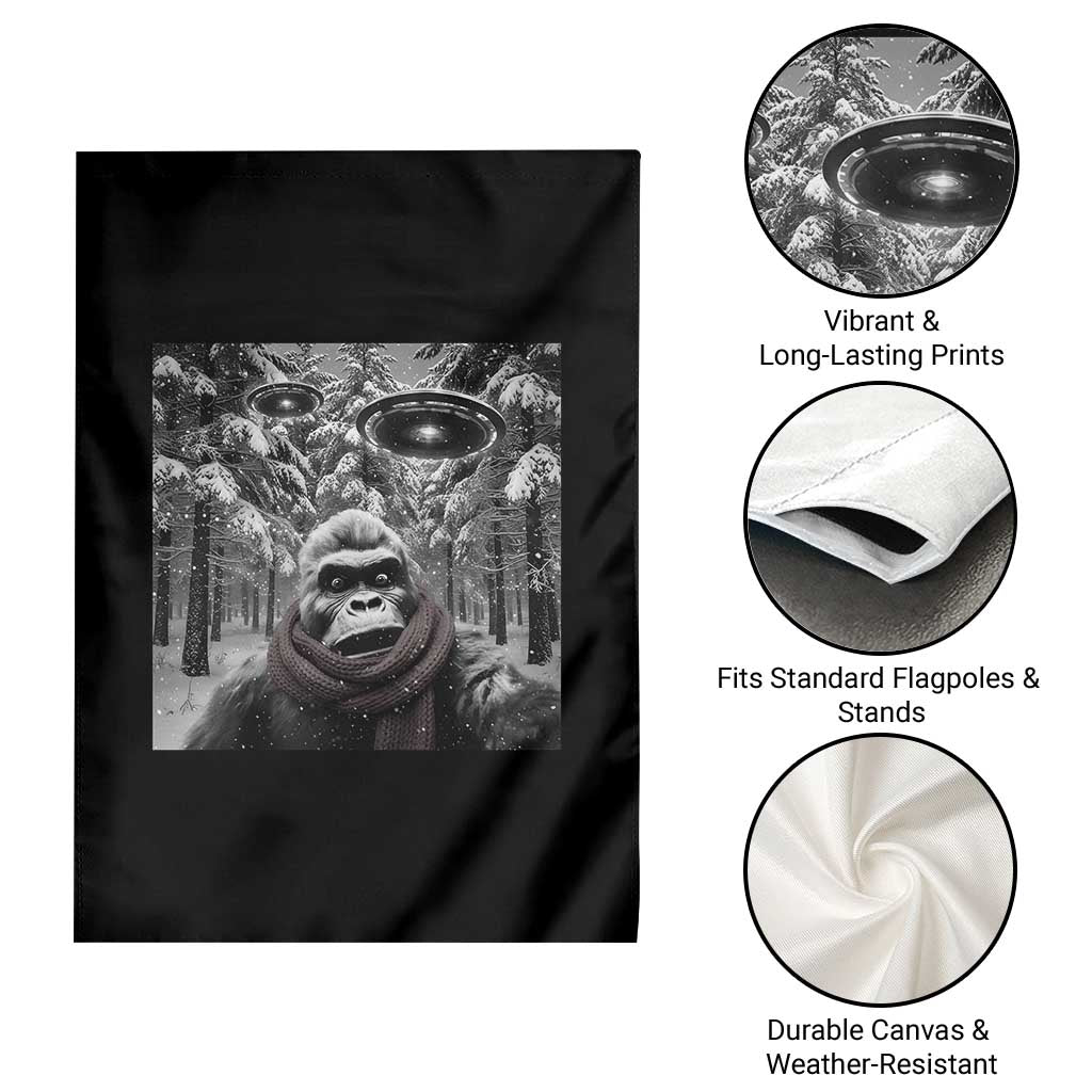 Funny Bigfoot Selfie Garden Flag Sasquatch Alien UFO Christmas - Wonder Print Shop