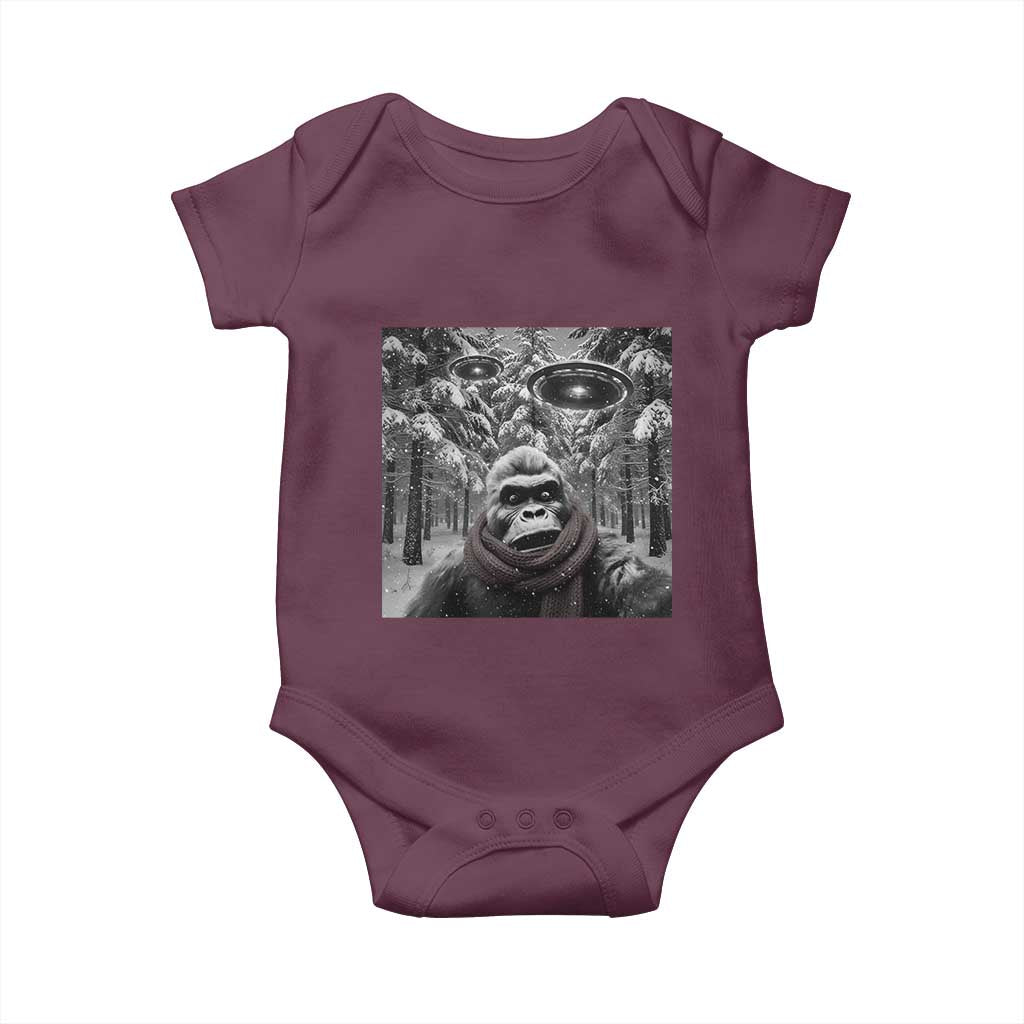 Funny Bigfoot Selfie Baby Onesie Sasquatch Alien UFO Christmas - Wonder Print Shop