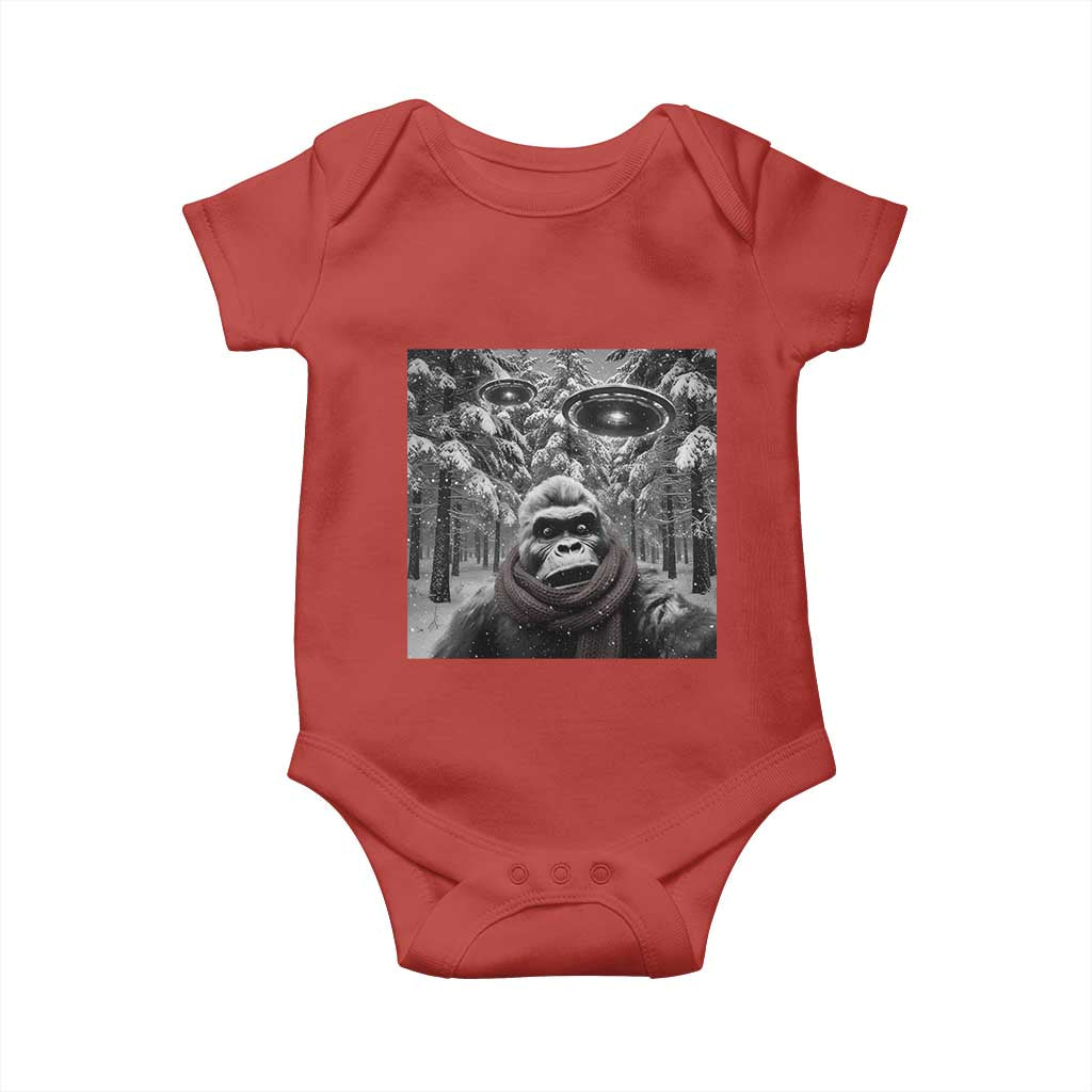 Funny Bigfoot Selfie Baby Onesie Sasquatch Alien UFO Christmas - Wonder Print Shop