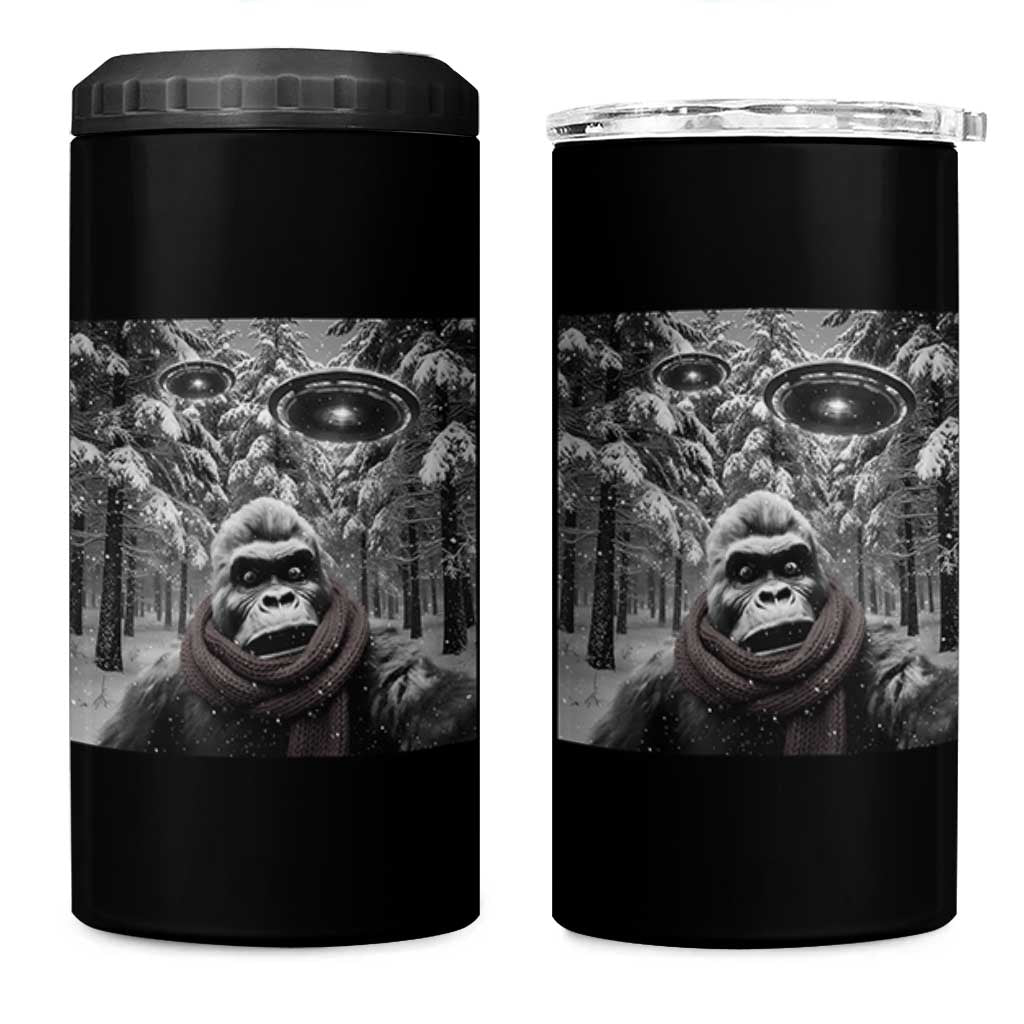Funny Bigfoot Selfie 4 in 1 Can Cooler Tumbler Sasquatch Alien UFO Christmas - Wonder Print Shop